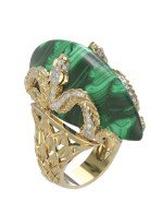 Кольцо из лимонного золота c бриллиантами и малахитом