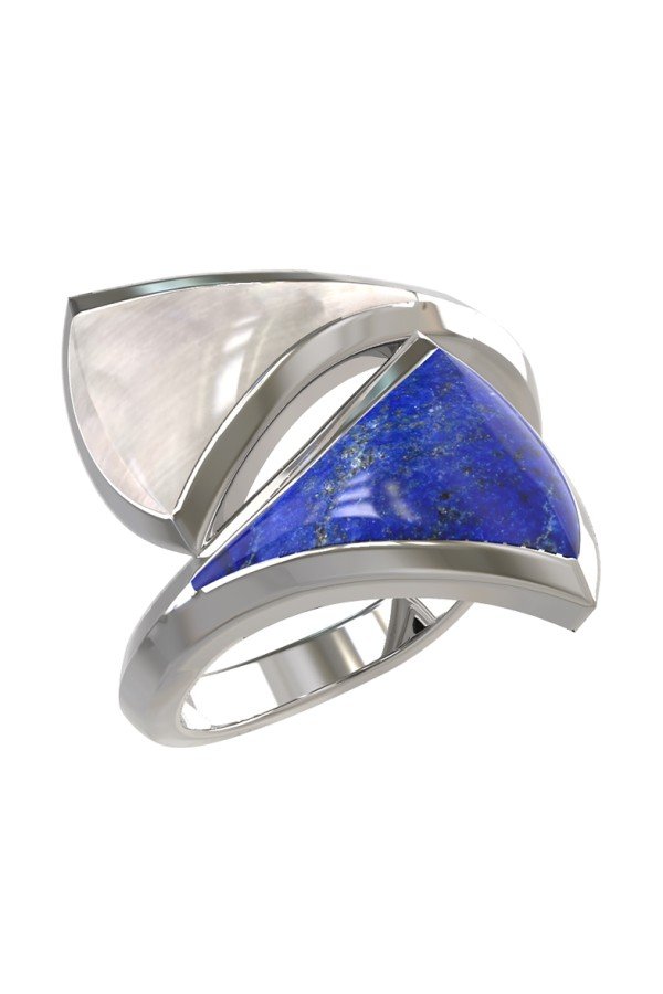 Кольцо из белого золота c лазуритом и перламутром