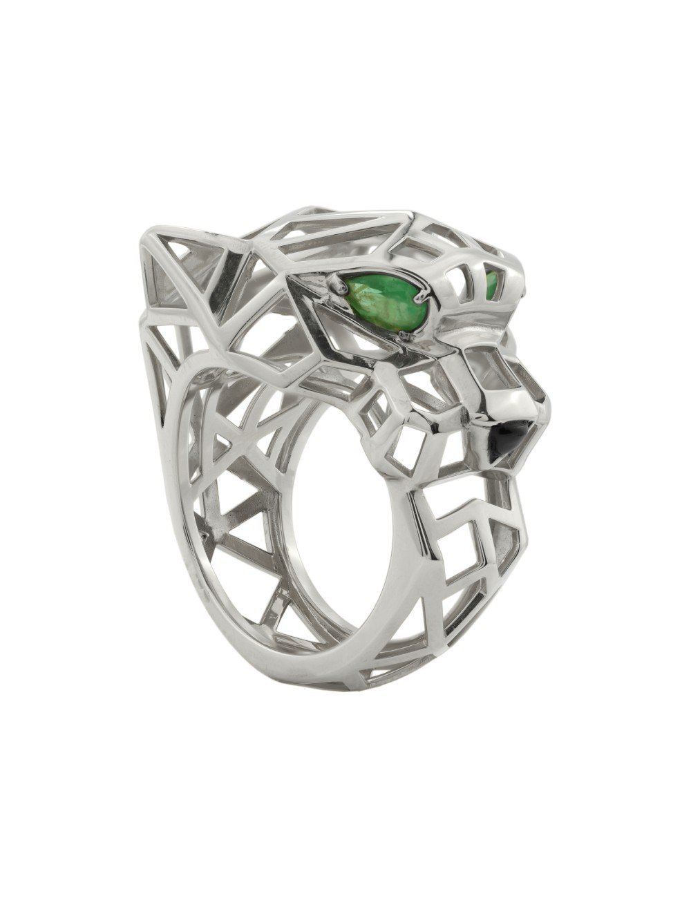 Кольцо из белого золота c изумрудом и ониксом