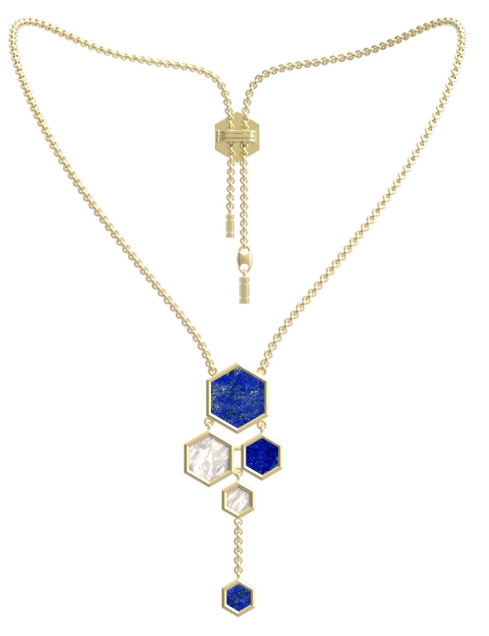 Колье из лимонного золота c лазуритом и перламутром