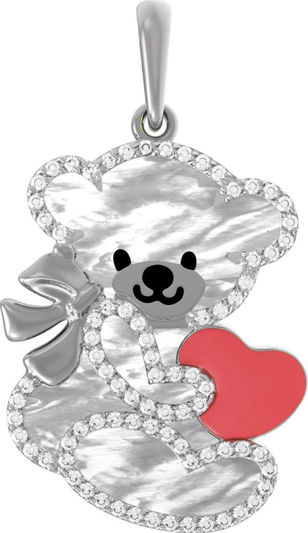 Подвеска из белого золота c эмалью, фианитом и перламутром