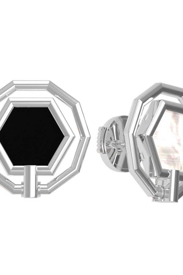 Серьги из белого золота c ониксом и перламутром