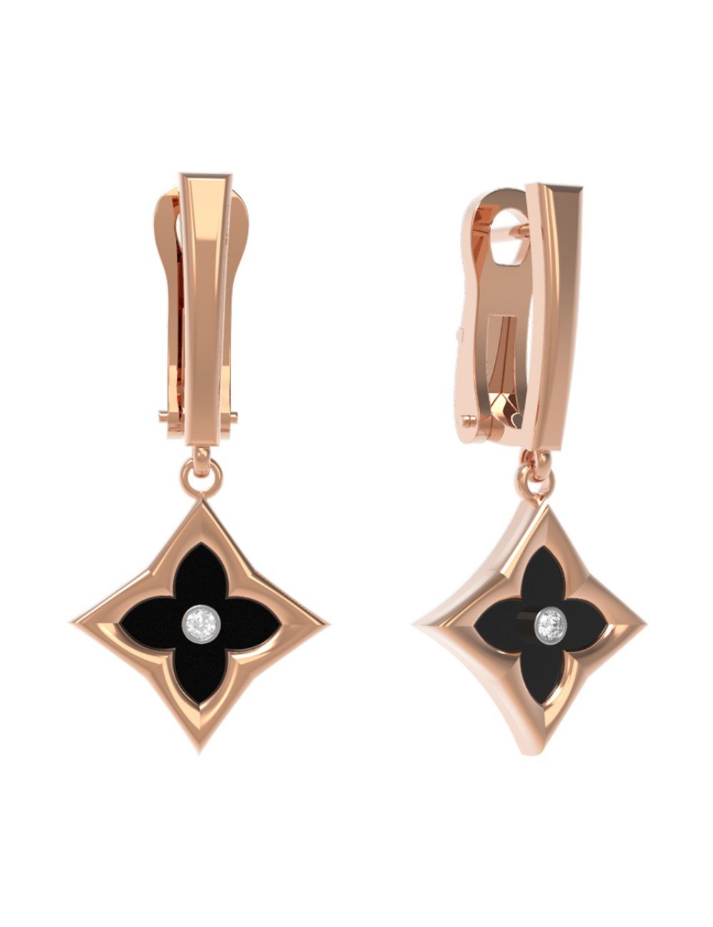 Серьги из золота c бриллиантами и ониксом