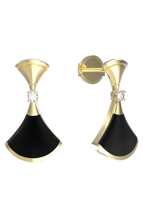 Серьги из лимонного золота c бриллиантами и ониксом