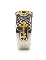 Кольцо из серебра и золота c ониксом и рубином