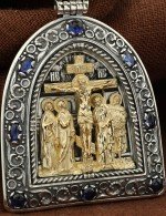 Образок из серебра 925 пробы и золота 585 пробы c сапфиром