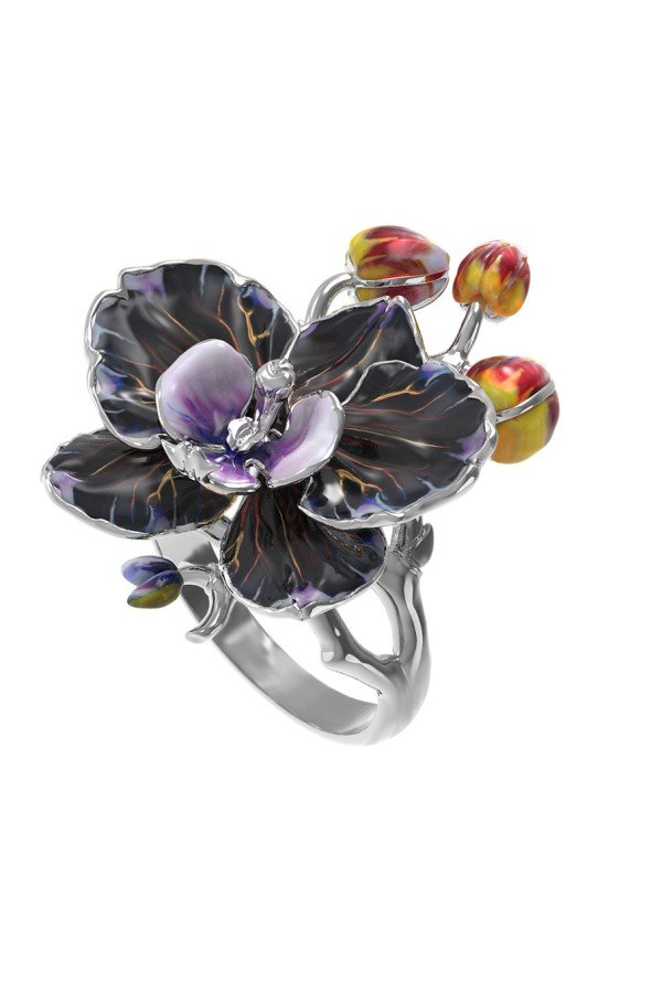 Кольцо из белого золота c эмалью