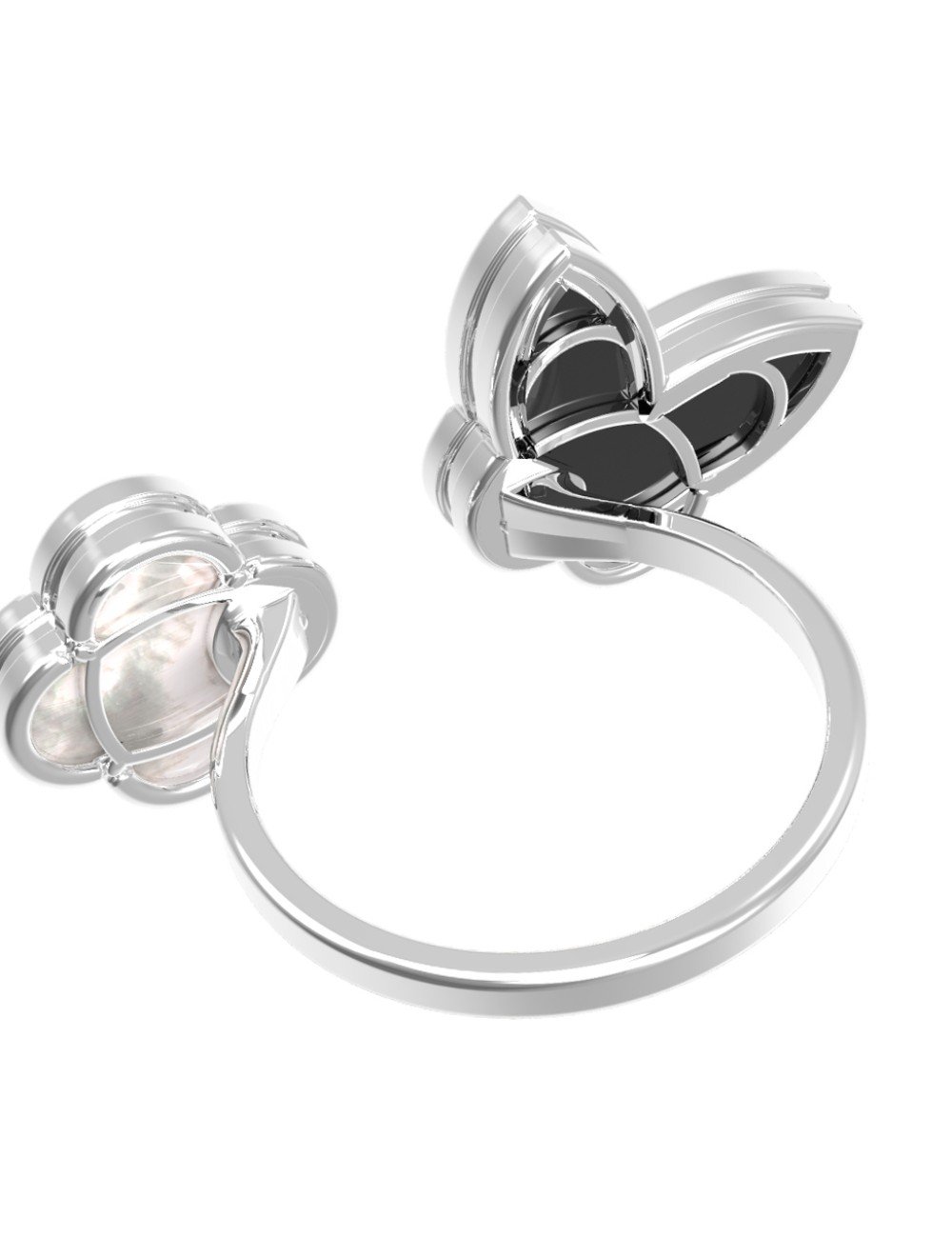 Кольцо из белого золота c ониксом и перламутром