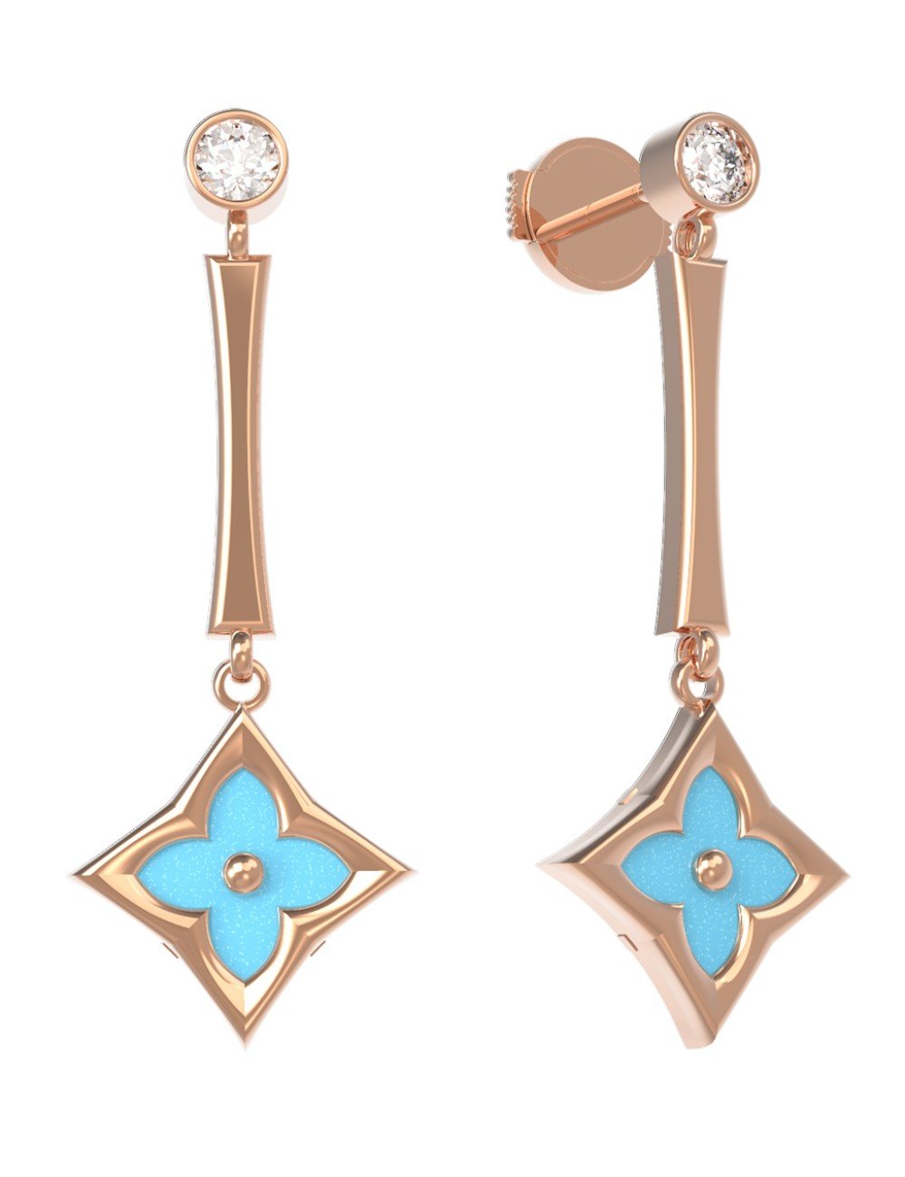 Серьги из золота c фианитом и бирюзой