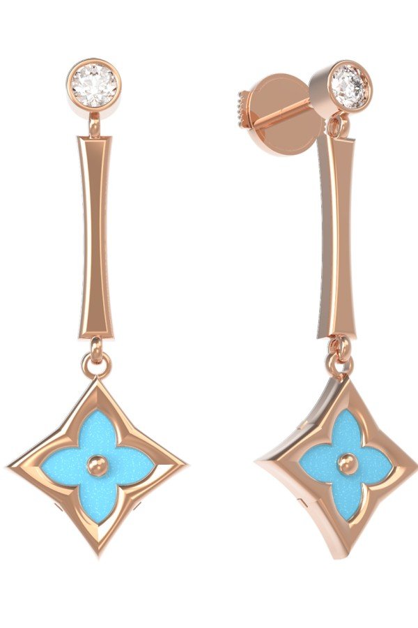 Серьги из золота c фианитом и бирюзой