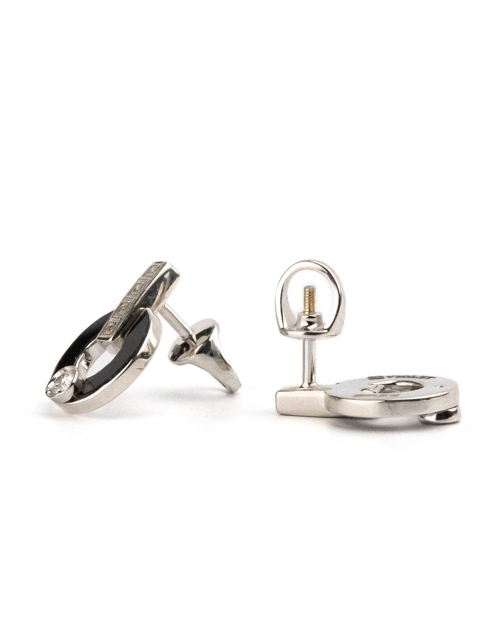 Серьги из белого золота c бриллиантами и ониксом