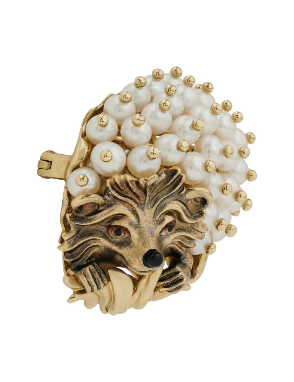 Брошь из лимонного золота c эмалью и жемчугом