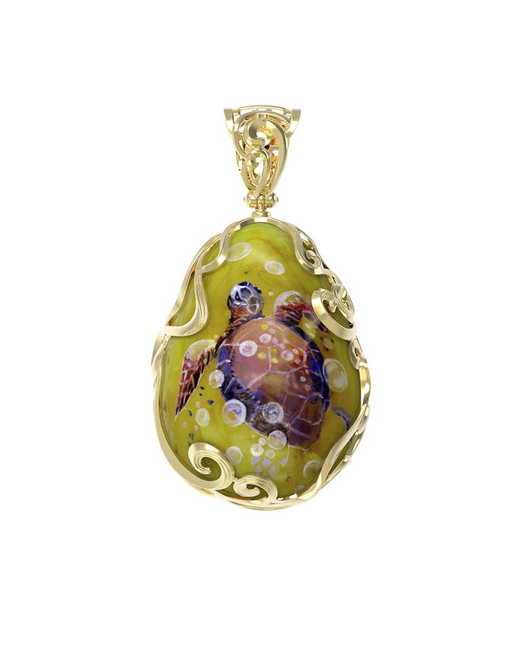 Подвеска из лимонного золота c росписным янтарём