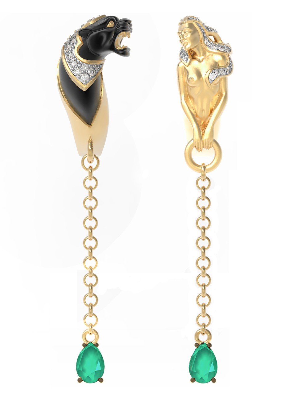 Серьги из лимонного золота c фианитом и хризопразом