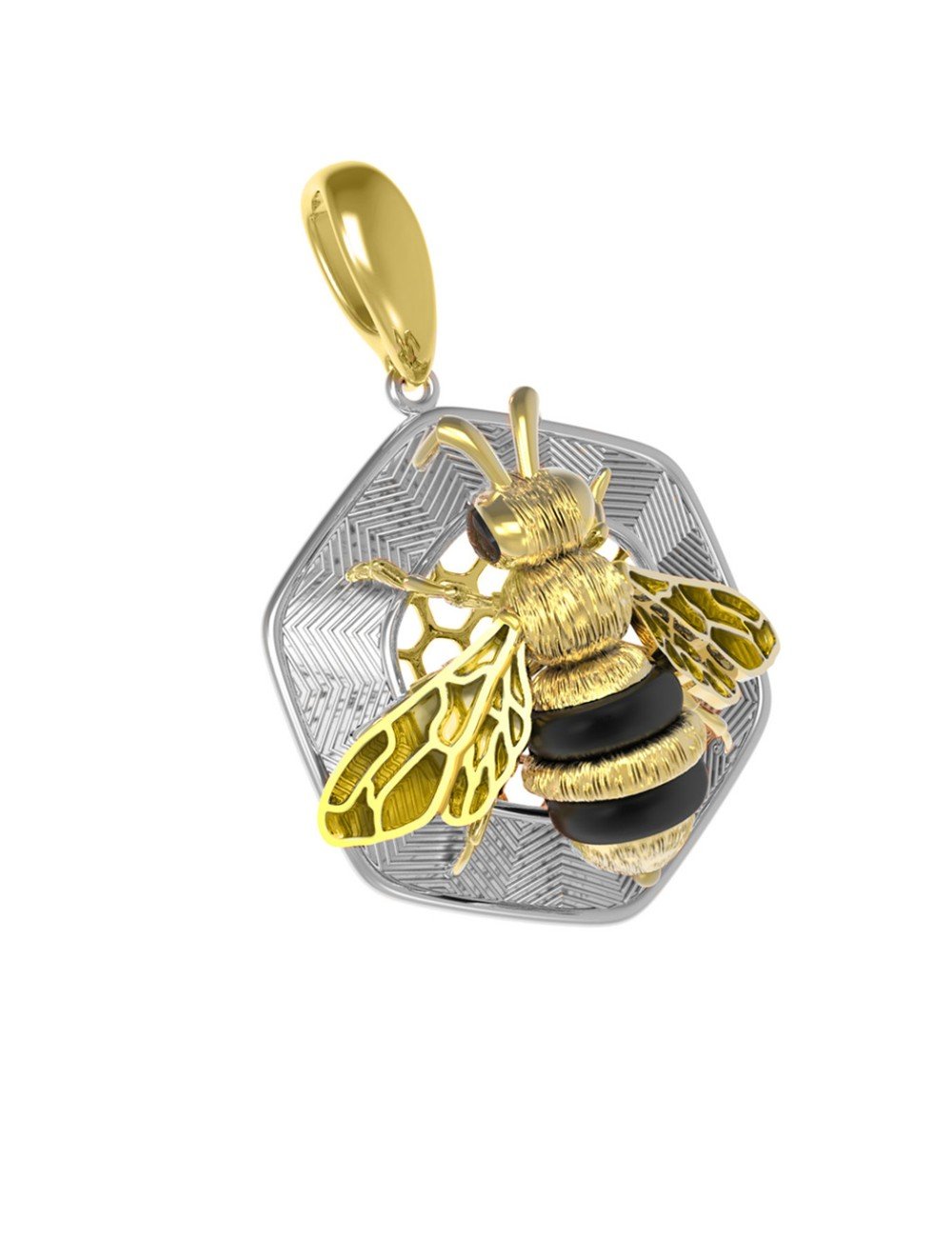 Подвеска из лимонного золота c эмалью, ониксом и эмалью