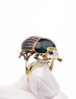 Кольцо из лимонного золота c эмалью, фианитом и турмалином