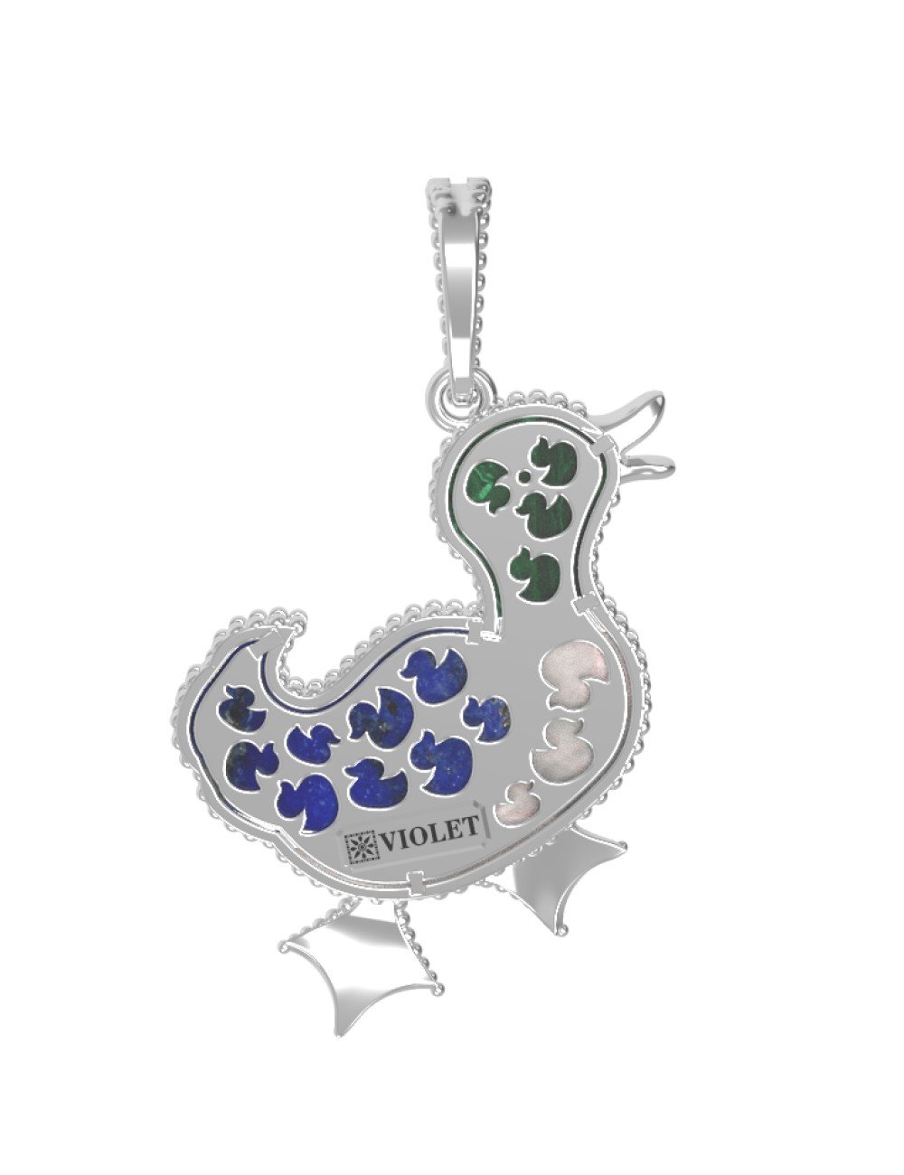 Подвеска из белого золота c эмалью, лазуритом, малахитом и перламутром