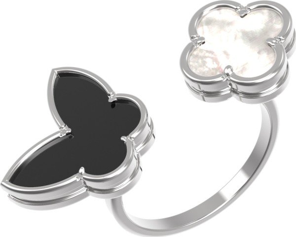 Кольцо из белого золота c ониксом и перламутром