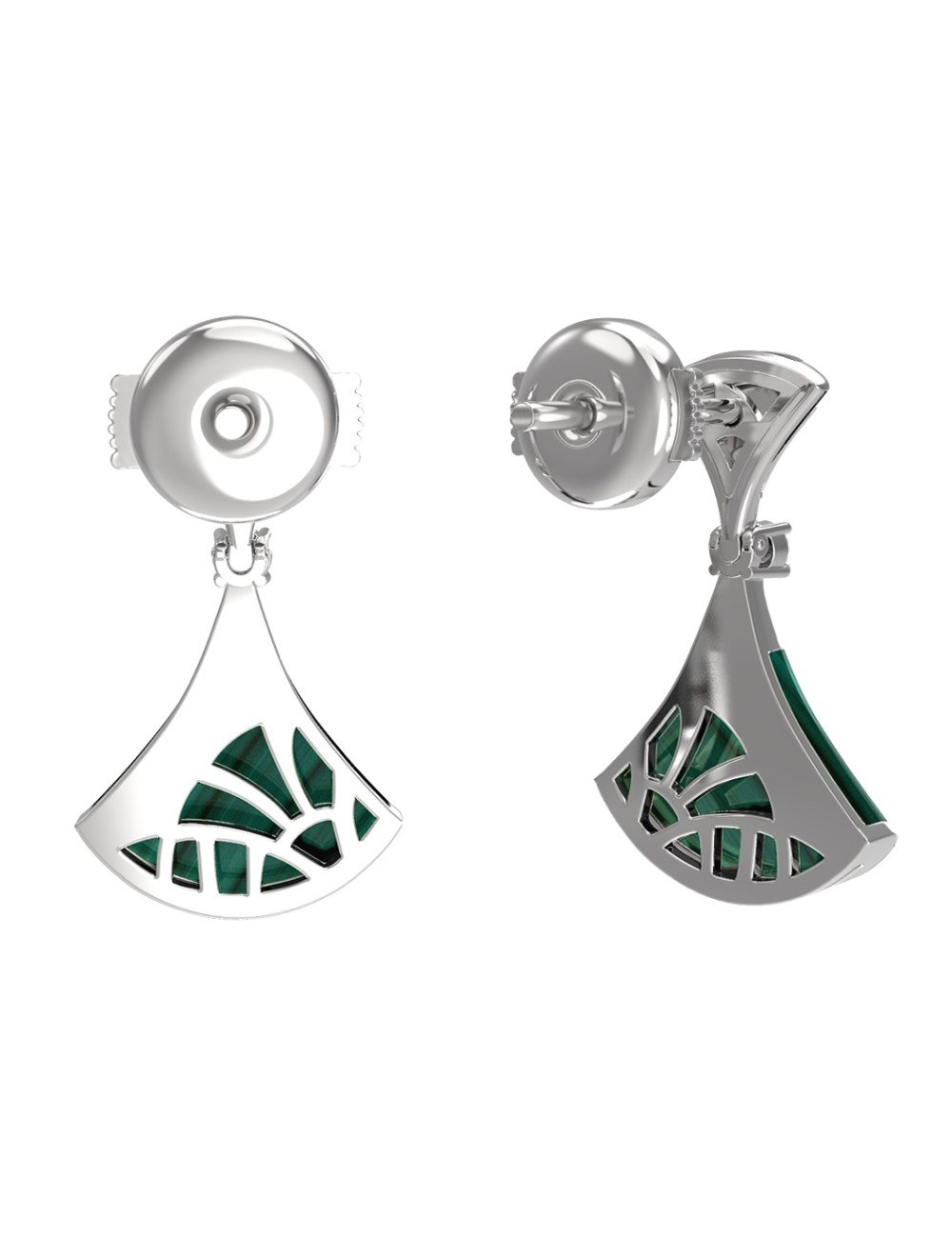 Серьги из белого золота c бриллиантами и малахитом