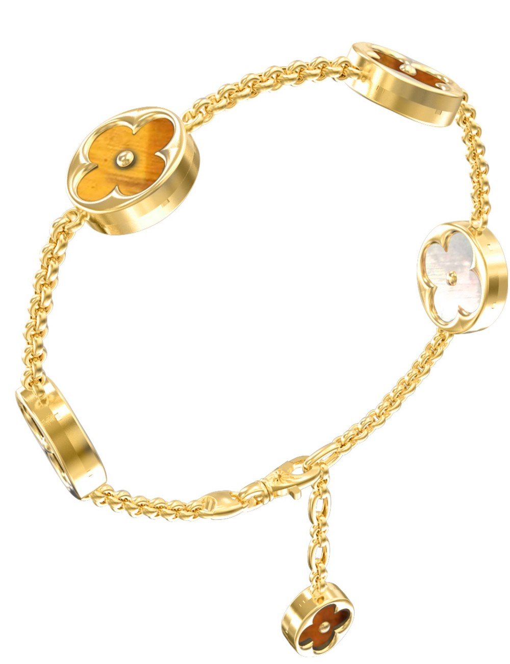 Браслет из лимонного золота c тигровым глазом и перламутром