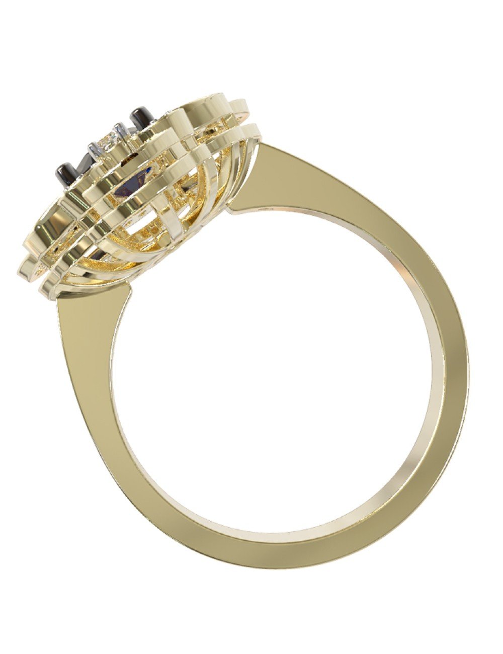 Кольцо из лимонного золота c бриллиантами и сапфиром