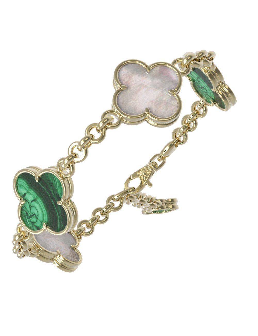 Браслет из лимонного золота c малахитом и перламутром