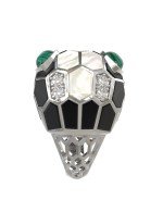 Кольцо из белого золота c бриллиантами, рубином, ониксом, малахитом и перламутром