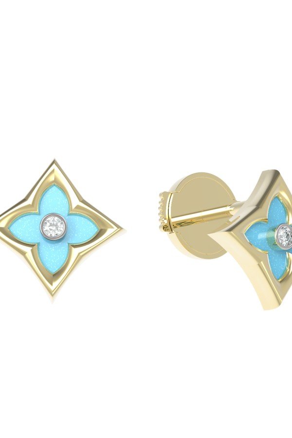 Серьги из лимонного золота c бриллиантами и бирюзой