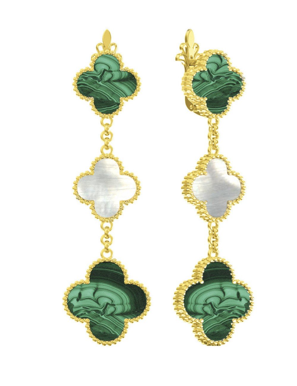 Серьги из лимонного золота c малахитом и перламутром
