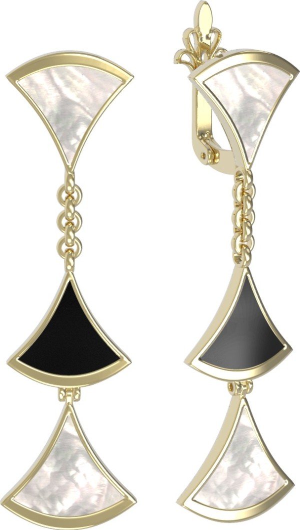 Серьги из лимонного золота c ониксом и перламутром