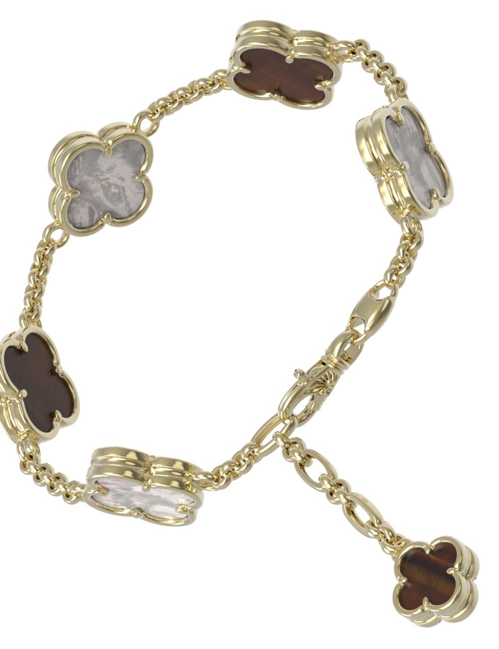 Браслет из лимонного золота c тигровым глазом и перламутром