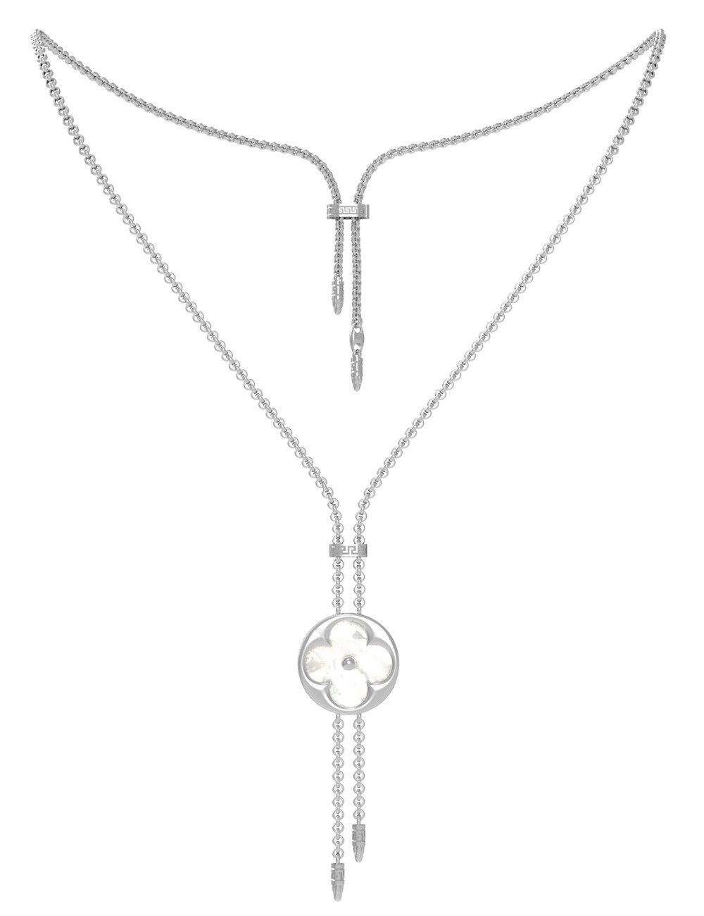 Колье из белого золота c тигровым глазом и перламутром