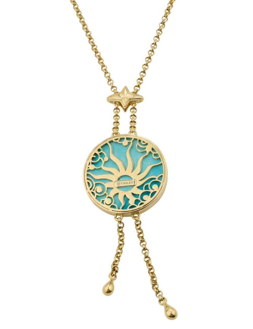 Колье из лимонного золота c бирюзой и перламутром