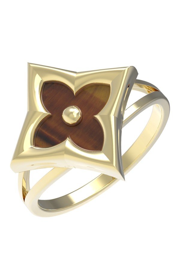 Кольцо из лимонного золота c тигровым глазом