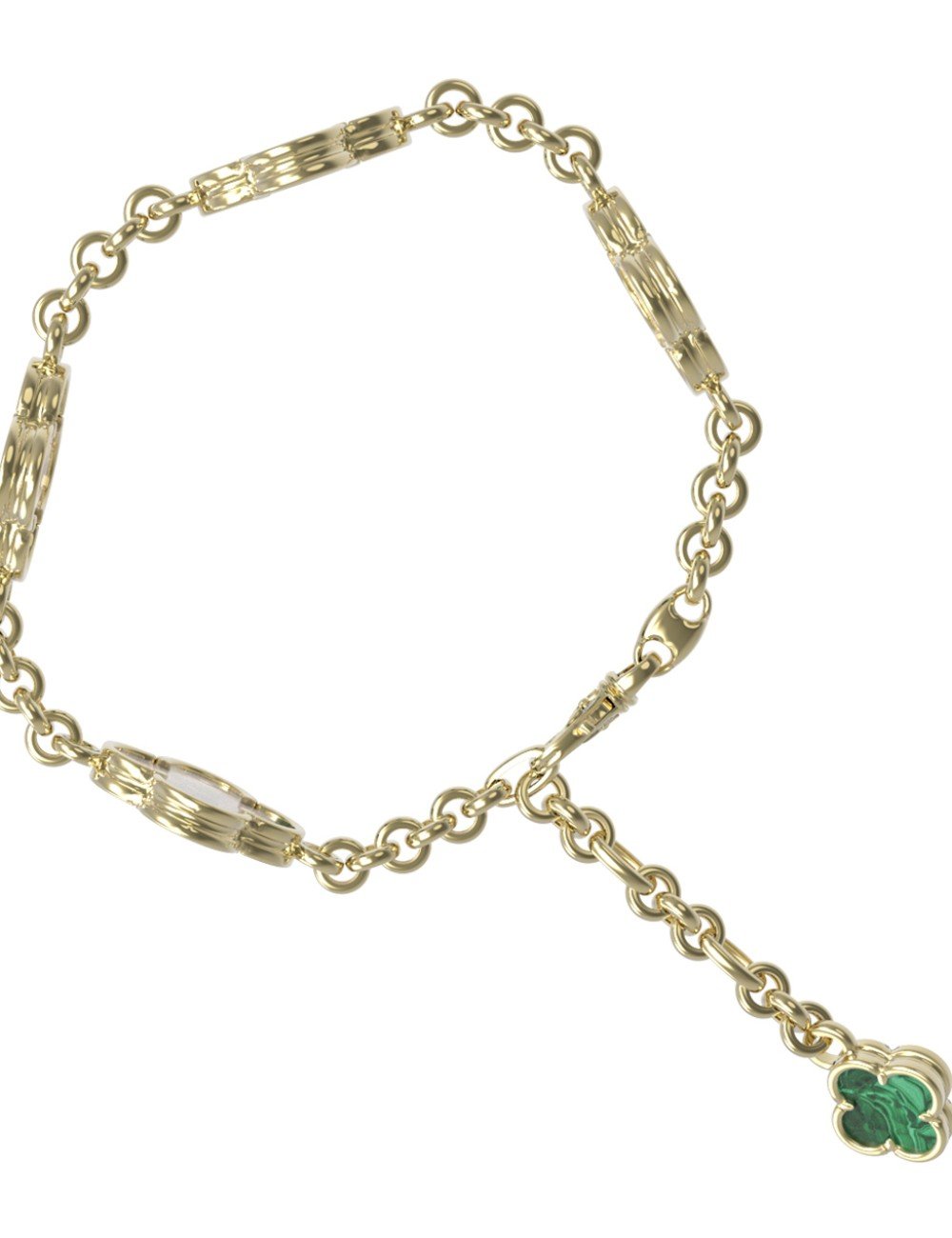 Браслет из лимонного золота c малахитом и перламутром