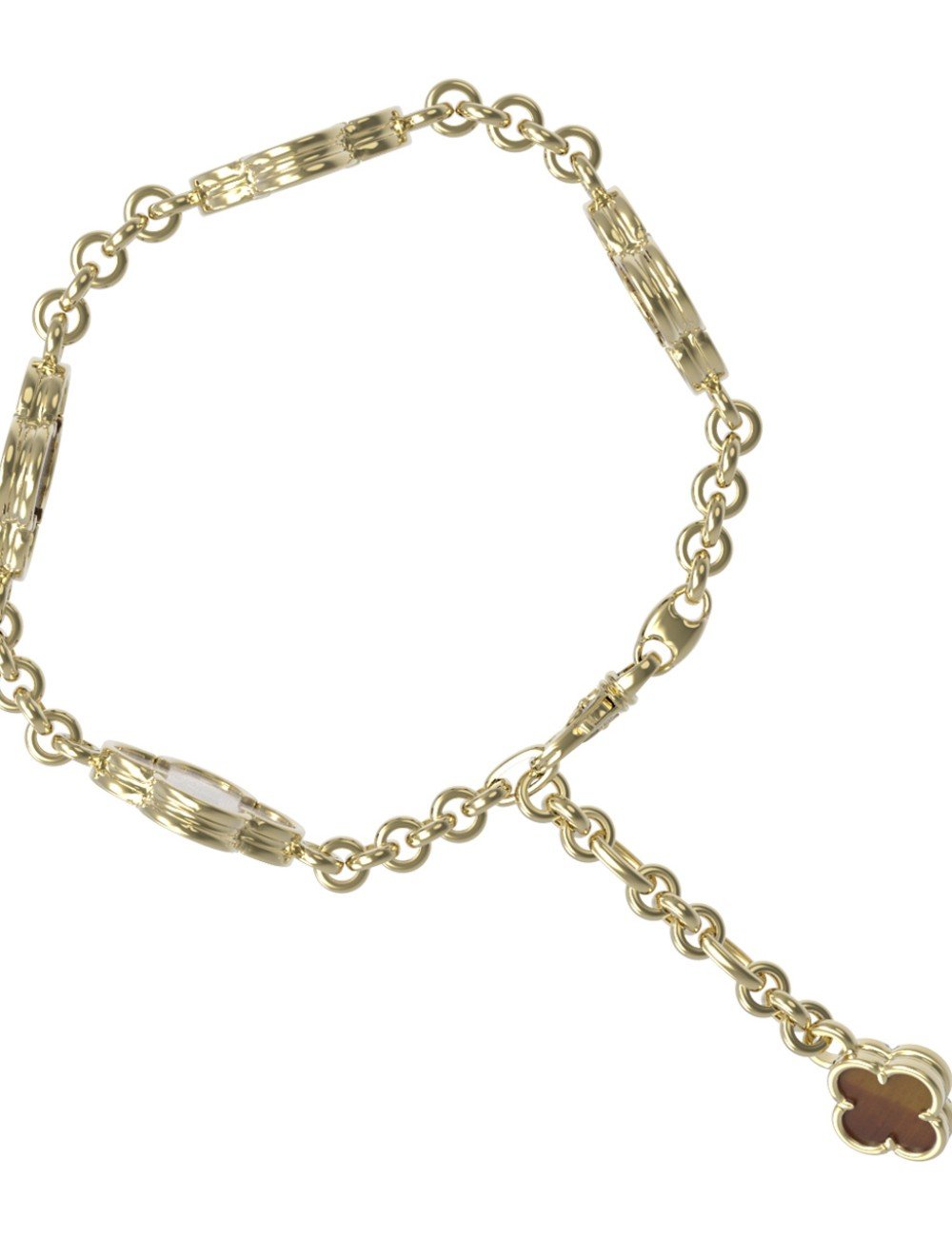 Браслет из лимонного золота c тигровым глазом и перламутром