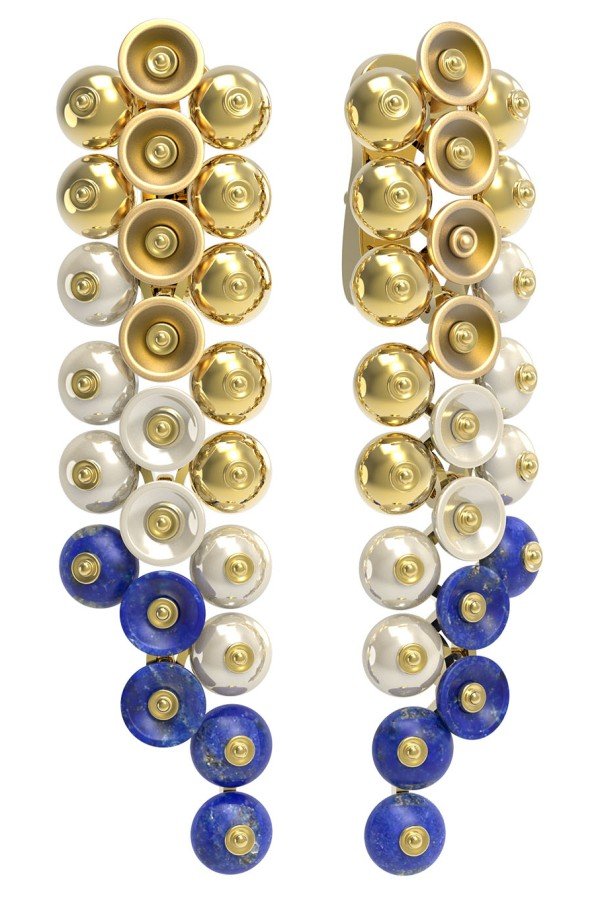 Серьги из лимонного золота c лазуритом и перламутром