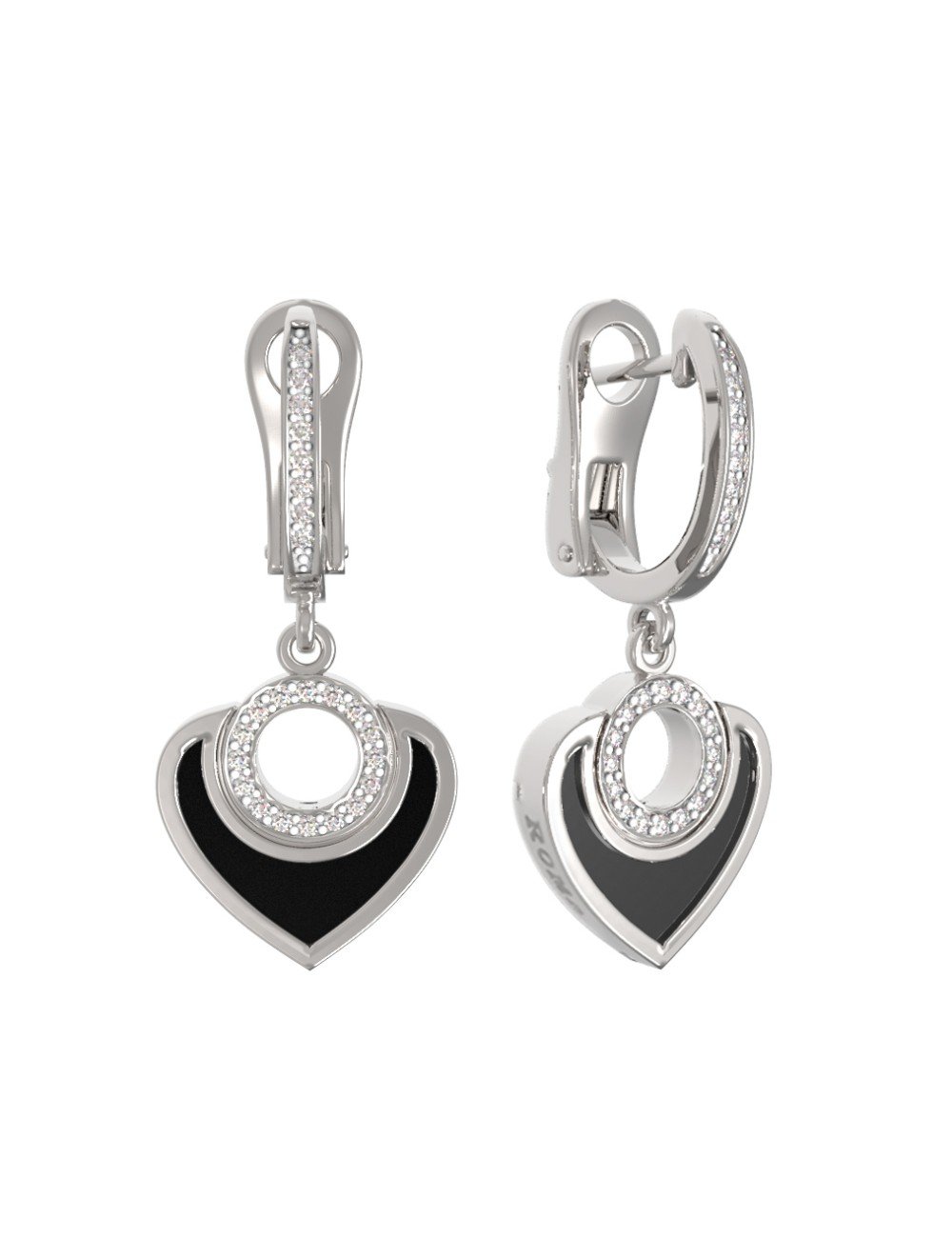 Серьги из белого золота c бриллиантами и ониксом