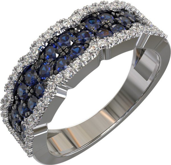 Кольцо из белого золота c бриллиантами и сапфиром