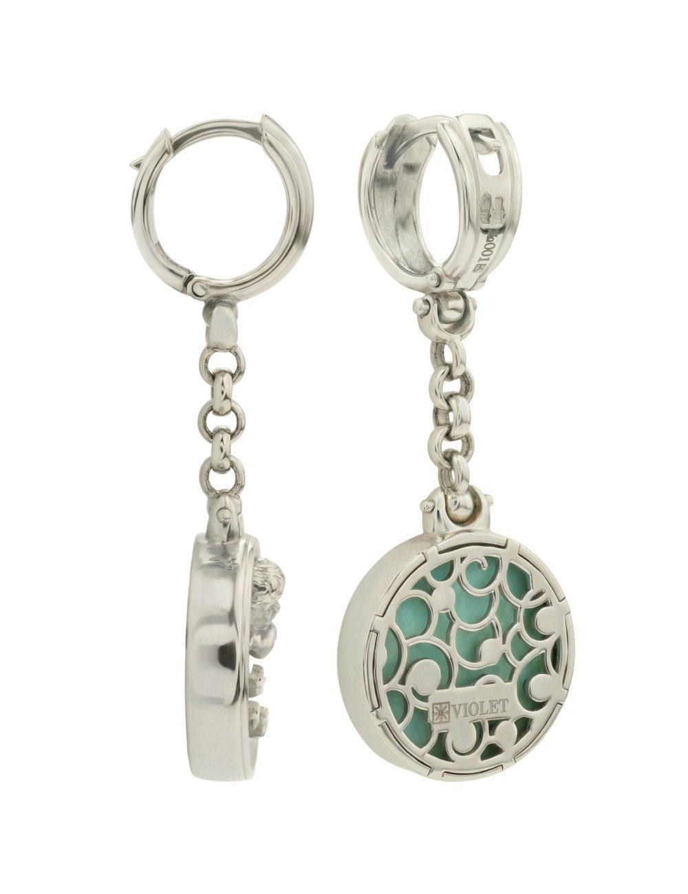 Серьги из белого золота c бирюзой и перламутром