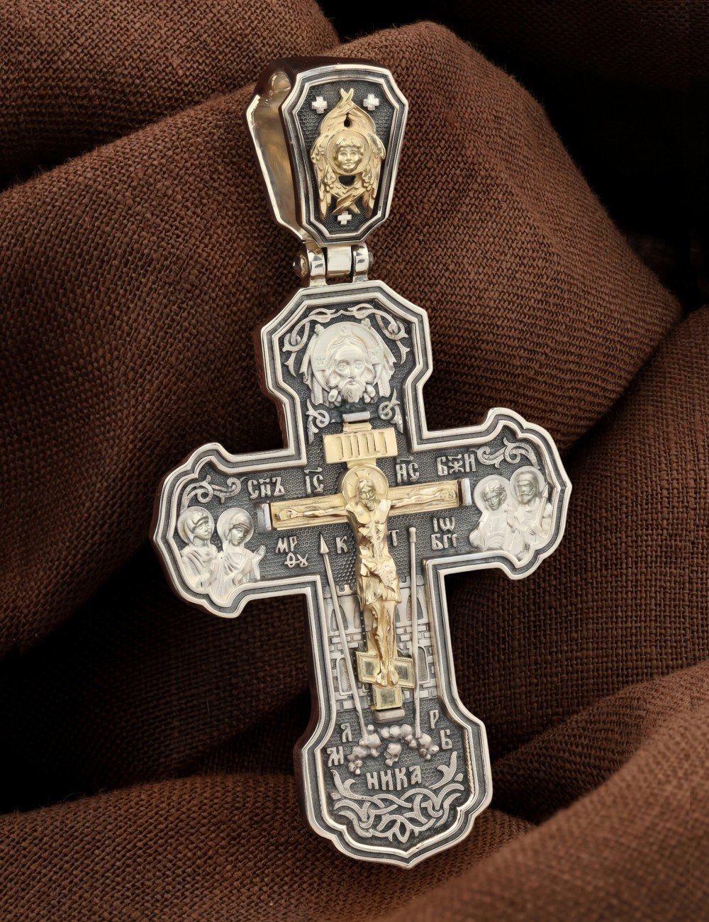 Крест из серебра 925 пробы и золота 585 пробы