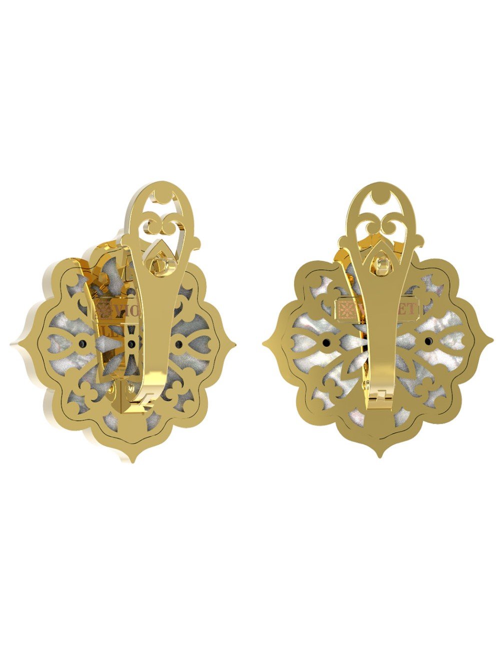 Серьги из лимонного золота c ониксом и перламутром