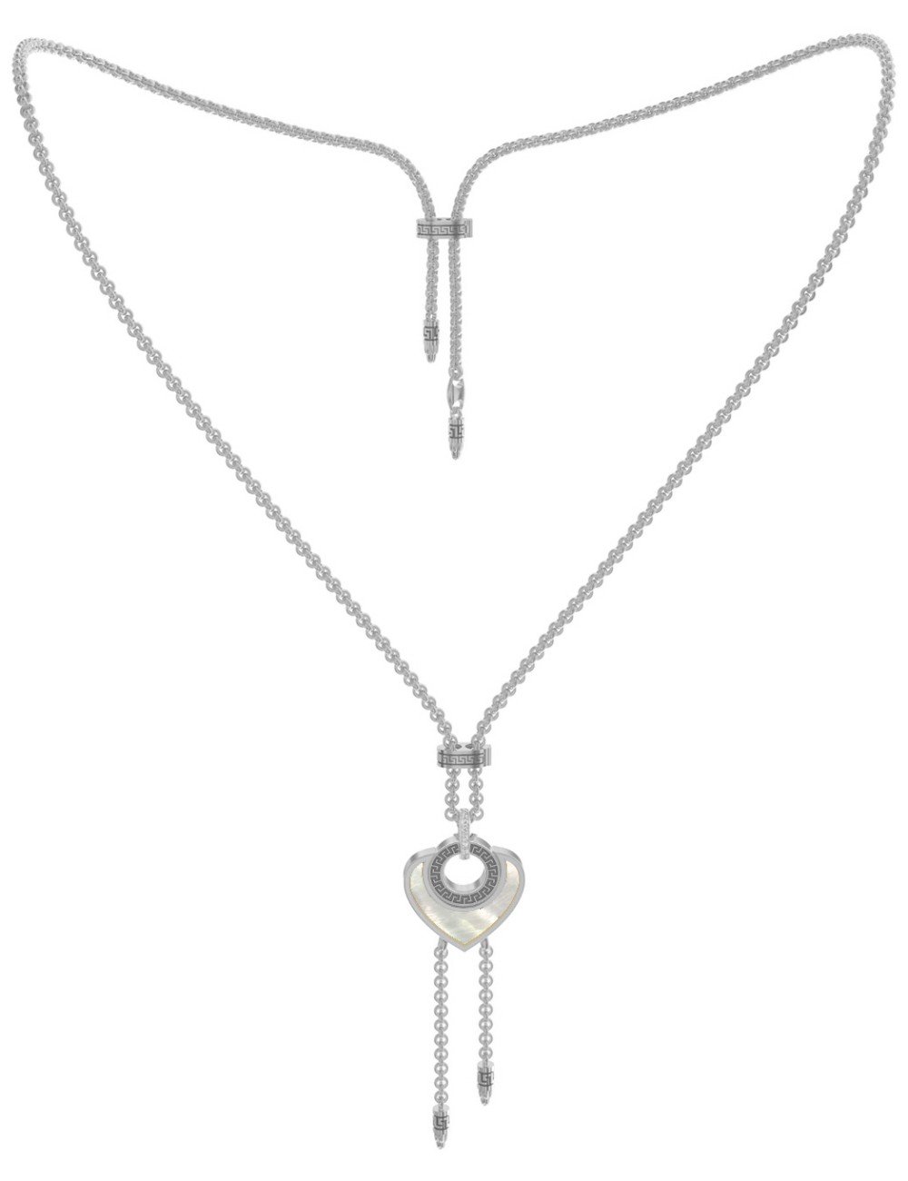 Колье из белого золота c фианитом, лазуритом и перламутром