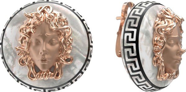 Серьги из золота c эмалью и перламутром