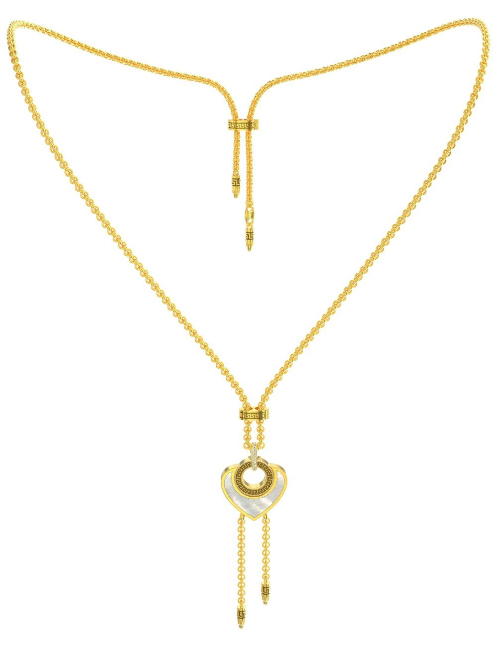 Колье из лимонного золота c фианитом, лазуритом и перламутром