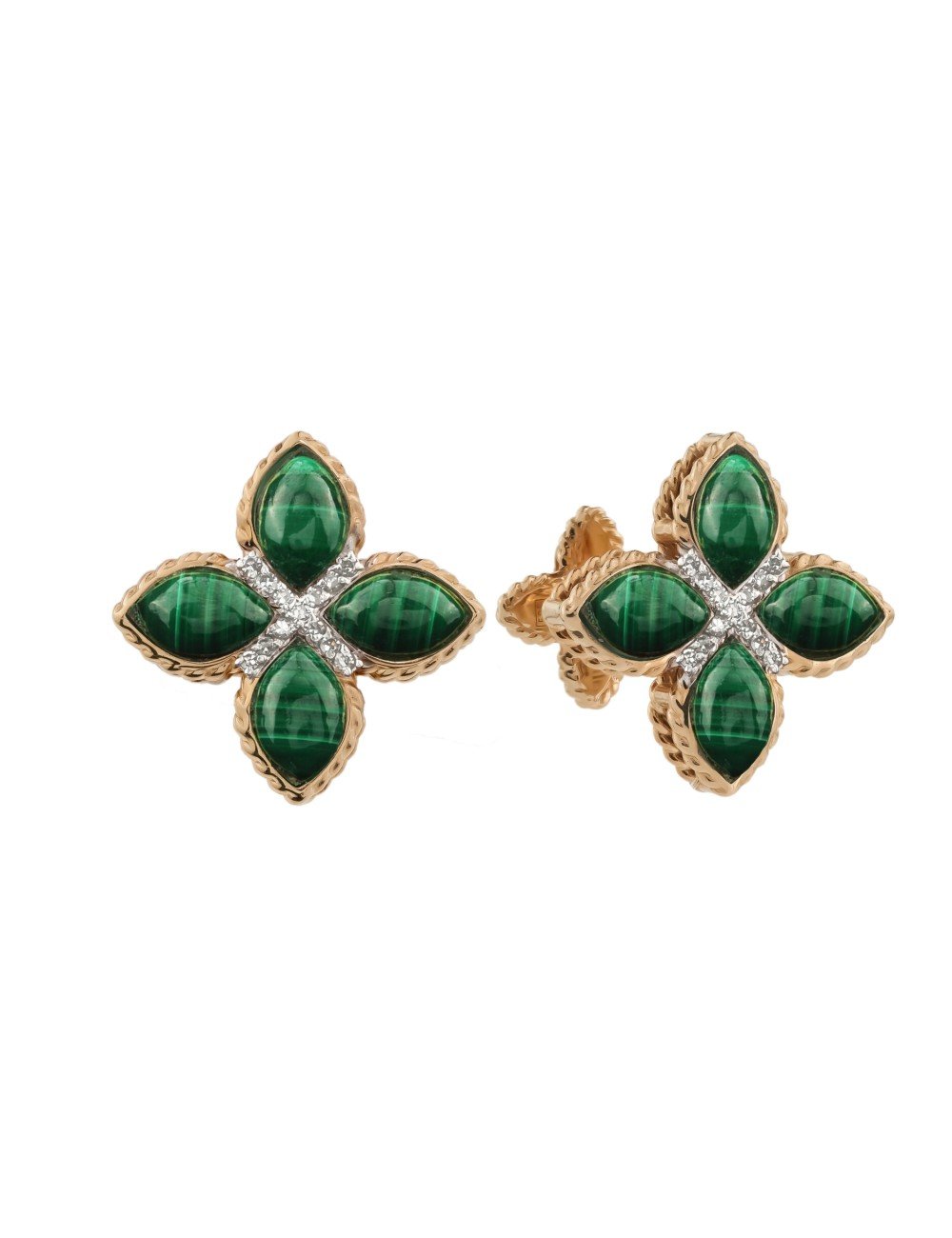 Серьги из золота c бриллиантами и малахитом