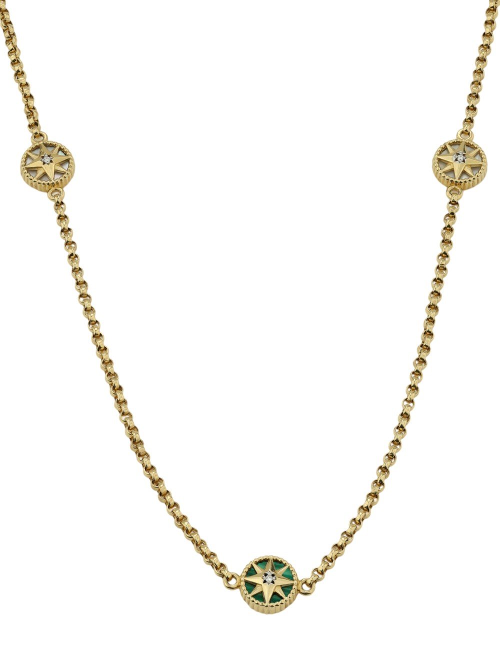 Колье из лимонного золота c бриллиантами, малахитом и перламутром