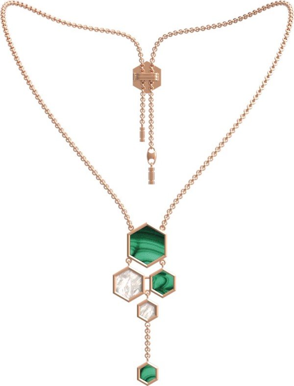 Колье из золота c малахитом и перламутром