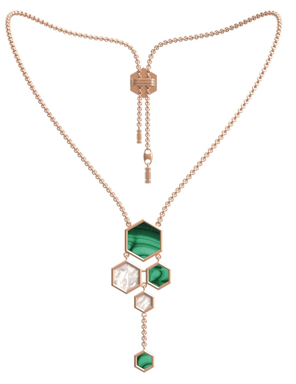 Колье из золота c малахитом и перламутром