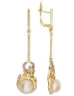 Серьги из лимонного золота c бриллиантами и жемчугом